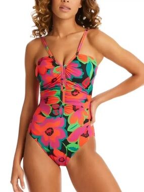 Sanctuary Swim NWT Savage Gardener Shirred One-Piece Swimsuit Size XS #Lux-X